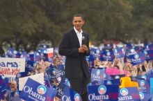 Obama speaking to a crowd of over 20,000 supporters at The Barack Obama "Kick-Ass" Rally--the Obama for president, 2008, rally, held in Austin, Friday, February 23, 2007.

Filename: SRM_20070223_1514301.jpg
Aperture: f/3.5
Shutter Speed: 1/250
Body: Canon EOS 20D
Lens: Canon EF 80-200mm f/2.8 L