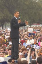 Obama speaking to a crowd of over 20,000 supporters at The Barack Obama "Kick-Ass" Rally--the Obama for president, 2008, rally, held in Austin, Friday, February 23, 2007.

Filename: SRM_20070223_1518345.jpg
Aperture: f/5.0
Shutter Speed: 1/250
Body: Canon EOS 20D
Lens: Canon EF 80-200mm f/2.8 L