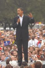 Obama speaking to a crowd of over 20,000 supporters at The Barack Obama "Kick-Ass" Rally--the Obama for president, 2008, rally, held in Austin, Friday, February 23, 2007.

Filename: SRM_20070223_1521326.jpg
Aperture: f/4.5
Shutter Speed: 1/320
Body: Canon EOS 20D
Lens: Canon EF 80-200mm f/2.8 L