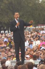 Obama speaking to a crowd of over 20,000 supporters at The Barack Obama "Kick-Ass" Rally--the Obama for president, 2008, rally, held in Austin, Friday, February 23, 2007.

Filename: SRM_20070223_1522147.jpg
Aperture: f/5.0
Shutter Speed: 1/320
Body: Canon EOS 20D
Lens: Canon EF 80-200mm f/2.8 L