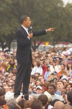 Obama speaking to a crowd of over 20,000 supporters at The Barack Obama "Kick-Ass" Rally--the Obama for president, 2008, rally, held in Austin, Friday, February 23, 2007.

Filename: SRM_20070223_1523224.jpg
Aperture: f/5.0
Shutter Speed: 1/320
Body: Canon EOS 20D
Lens: Canon EF 80-200mm f/2.8 L