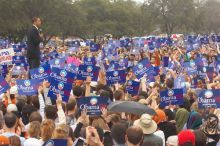 Obama speaking to a crowd of over 20,000 supporters at The Barack Obama "Kick-Ass" Rally--the Obama for president, 2008, rally, held in Austin, Friday, February 23, 2007.

Filename: SRM_20070223_1526145.jpg
Aperture: f/5.6
Shutter Speed: 1/320
Body: Canon EOS 20D
Lens: Canon EF 80-200mm f/2.8 L