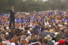 Obama speaking to a crowd of over 20,000 supporters at The Barack Obama "Kick-Ass" Rally--the Obama for president, 2008, rally, held in Austin, Friday, February 23, 2007.

Filename: SRM_20070223_1527346.jpg
Aperture: f/7.1
Shutter Speed: 1/320
Body: Canon EOS 20D
Lens: Canon EF 80-200mm f/2.8 L