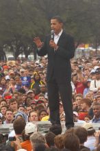 Obama speaking to a crowd of over 20,000 supporters at The Barack Obama "Kick-Ass" Rally--the Obama for president, 2008, rally, held in Austin, Friday, February 23, 2007.

Filename: SRM_20070223_1528086.jpg
Aperture: f/7.1
Shutter Speed: 1/320
Body: Canon EOS 20D
Lens: Canon EF 80-200mm f/2.8 L