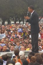 Obama speaking to a crowd of over 20,000 supporters at The Barack Obama "Kick-Ass" Rally--the Obama for president, 2008, rally, held in Austin, Friday, February 23, 2007.

Filename: SRM_20070223_1528149.jpg
Aperture: f/7.1
Shutter Speed: 1/320
Body: Canon EOS 20D
Lens: Canon EF 80-200mm f/2.8 L