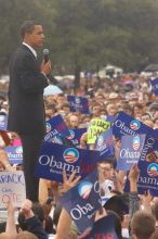 Obama speaking to a crowd of over 20,000 supporters at The Barack Obama "Kick-Ass" Rally--the Obama for president, 2008, rally, held in Austin, Friday, February 23, 2007.

Filename: SRM_20070223_1528327.jpg
Aperture: f/7.1
Shutter Speed: 1/320
Body: Canon EOS 20D
Lens: Canon EF 80-200mm f/2.8 L