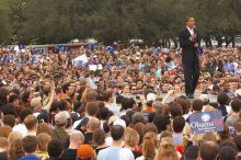 Obama speaking to a crowd of over 20,000 supporters at The Barack Obama "Kick-Ass" Rally--the Obama for president, 2008, rally, held in Austin, Friday, February 23, 2007.

Filename: SRM_20070223_1548043.jpg
Aperture: f/7.1
Shutter Speed: 1/250
Body: Canon EOS 20D
Lens: Canon EF 80-200mm f/2.8 L