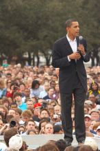 Obama speaking to a crowd of over 20,000 supporters at The Barack Obama "Kick-Ass" Rally--the Obama for president, 2008, rally, held in Austin, Friday, February 23, 2007.

Filename: SRM_20070223_1554003.jpg
Aperture: f/5.0
Shutter Speed: 1/250
Body: Canon EOS 20D
Lens: Canon EF 80-200mm f/2.8 L