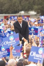 Obama speaking to a crowd of over 20,000 supporters at The Barack Obama "Kick-Ass" Rally--the Obama for president, 2008, rally, held in Austin, Friday, February 23, 2007.

Filename: SRM_20070223_1555288.jpg
Aperture: f/4.0
Shutter Speed: 1/250
Body: Canon EOS 20D
Lens: Canon EF 80-200mm f/2.8 L