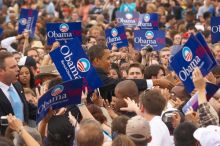 Obama speaking to a crowd of over 20,000 supporters at The Barack Obama "Kick-Ass" Rally--the Obama for president, 2008, rally, held in Austin, Friday, February 23, 2007.

Filename: SRM_20070223_1555540.jpg
Aperture: f/5.6
Shutter Speed: 1/250
Body: Canon EOS 20D
Lens: Canon EF 80-200mm f/2.8 L