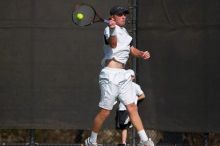 Rook Schellenberg (UT) defeated George Gvelesiani (GT) 6-3, 7-6.  The University of Texas (UT) men's tennis team defeated Georgia Tech (GT) Saturday, February 24, 2007..

Filename: SRM_20070224_1511443.jpg
Aperture: f/4.0
Shutter Speed: 1/4000
Body: Canon EOS-1D Mark II
Lens: Canon EF 80-200mm f/2.8 L