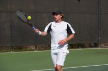 Rook Schellenberg (UT) defeated George Gvelesiani (GT) 6-3, 7-6.  The University of Texas (UT) men's tennis team defeated Georgia Tech (GT) Saturday, February 24, 2007..

Filename: SRM_20070224_1514328.jpg
Aperture: f/4.0
Shutter Speed: 1/4000
Body: Canon EOS-1D Mark II
Lens: Canon EF 80-200mm f/2.8 L