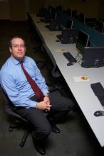 Portraits of UT Vice President of Information Technology Brian E Roberts.

Filename: SRM_20070226_0904046.jpg
Aperture: f/4.5
Shutter Speed: 1/250
Body: Canon EOS-1D Mark II
Lens: Sigma 15-30mm f/3.5-4.5 EX Aspherical DG DF