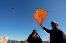 Madhav Tadikonda, class of 1997, and Anjali Patel, class of 1999, fly a UT kite at the 79th annual Zilker Park Kite Festival, Sunday, March 4, 2007.

Filename: SRM_20070304_1536588.jpg
Aperture: f/11.0
Shutter Speed: 1/250
Body: Canon EOS-1D Mark II
Lens: Sigma 15-30mm f/3.5-4.5 EX Aspherical DG DF