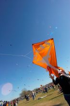 Madhav Tadikonda, class of 1997, and Anjali Patel, class of 1999, fly a UT kite at the 79th annual Zilker Park Kite Festival, Sunday, March 4, 2007.

Filename: SRM_20070304_1537561.jpg
Aperture: f/11.0
Shutter Speed: 1/250
Body: Canon EOS-1D Mark II
Lens: Sigma 15-30mm f/3.5-4.5 EX Aspherical DG DF