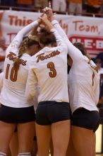 UT sophomore Ashley Engle (#10, S/RS), UT junior Lauren Paolini (#3, UTIL), and UT freshman Juliann Faucette (#1, OH) before the game.  The Longhorns defeated the Huskers 3-0 on Wednesday night, October 24, 2007 at Gregory Gym.

Filename: SRM_20071024_1836169.jpg
Aperture: f/4.5
Shutter Speed: 1/200
Body: Canon EOS-1D Mark II
Lens: Canon EF 80-200mm f/2.8 L