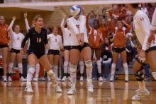 The Longhorns defeated the Huskers 3-0 on Wednesday night, October 24, 2007 at Gregory Gym.

Filename: SRM_20071024_1908207.jpg
Aperture: f/4.0
Shutter Speed: 1/400
Body: Canon EOS-1D Mark II
Lens: Canon EF 80-200mm f/2.8 L