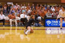 UT senior Alyson Jennings (#16, L) dives for the dig as UT freshman Juliann Faucette (#1, OH) watches.  The Longhorns defeated the Huskers 3-0 on Wednesday night, October 24, 2007 at Gregory Gym.

Filename: SRM_20071024_2007589.jpg
Aperture: f/4.0
Shutter Speed: 1/320
Body: Canon EOS-1D Mark II
Lens: Canon EF 80-200mm f/2.8 L