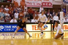 UT senior Brandy Magee (#44, MB) dives for the dig as UT senior Alyson Jennings (#16, L) and UT freshman Juliann Faucette (#1, OH) watch.  The Longhorns defeated the Huskers 3-0 on Wednesday night, October 24, 2007 at Gregory Gym.

Filename: SRM_20071024_2011586.jpg
Aperture: f/4.0
Shutter Speed: 1/400
Body: Canon EOS-1D Mark II
Lens: Canon EF 80-200mm f/2.8 L