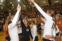 The Longhorns defeated the Huskers 3-0 on Wednesday night, October 24, 2007 at Gregory Gym.

Filename: SRM_20071024_2018007.jpg
Aperture: f/5.6
Shutter Speed: 1/100
Body: Canon EOS 20D
Lens: Canon EF-S 18-55mm f/3.5-5.6