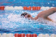 UT sophomore Trey Hoover took fifth in the 1000 yard freestyle with a time of 9:47.70.  The University of Texas Longhorns defeated The University of Georgia Bulldogs 157-135 on Saturday, January 12, 2008.

Filename: SRM_20080112_1111409.jpg
Aperture: f/2.8
Shutter Speed: 1/400
Body: Canon EOS-1D Mark II
Lens: Canon EF 300mm f/2.8 L IS