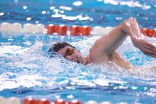 UT sophomore Trey Hoover took fifth in the 1000 yard freestyle with a time of 9:47.70.  The University of Texas Longhorns defeated The University of Georgia Bulldogs 157-135 on Saturday, January 12, 2008.

Filename: SRM_20080112_1111442.jpg
Aperture: f/2.8
Shutter Speed: 1/400
Body: Canon EOS-1D Mark II
Lens: Canon EF 300mm f/2.8 L IS