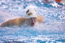 Georgia's James Lavender, the 100 yard breaststroke with a time of 53.02.  The University of Texas Longhorns defeated The University of Georgia Bulldogs 157-135 on Saturday, January 12, 2008.

Filename: SRM_20080112_1210209.jpg
Aperture: f/2.8
Shutter Speed: 1/400
Body: Canon EOS-1D Mark II
Lens: Canon EF 300mm f/2.8 L IS