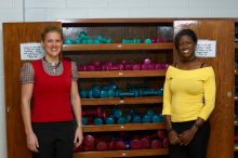 Sarah Jordan and Roz Jones both work at Gregory Gym, mainly organizing and instructing aerobics classes.

Filename: SRM_20080218_0910306.jpg
Aperture: f/3.5
Shutter Speed: 1/200
Body: Canon EOS-1D Mark II
Lens: Canon EF 50mm f/1.8 II