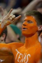 Dane Ehlert shows his school spirit before the Kansas basketball game.  The University of Texas (UT) Longhorns defeated the University of Kansas Jayhawks 72-69 in Austin, Texas on Monday, February 11, 2008.

Filename: SRM_20080211_1958244.jpg
Aperture: f/2.8
Shutter Speed: 1/640
Body: Canon EOS 20D
Lens: Canon EF 300mm f/2.8 L IS