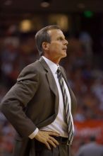 UT head coach Rick Barnes.  The University of Texas (UT) Longhorns defeated the University of Kansas Jayhawks 72-69 in Austin, Texas on Monday, February 11, 2008.

Filename: SRM_20080211_2014322.jpg
Aperture: f/2.8
Shutter Speed: 1/640
Body: Canon EOS-1D Mark II
Lens: Canon EF 80-200mm f/2.8 L