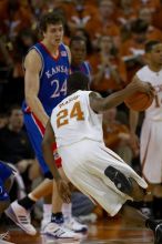 The University of Texas (UT) Longhorns defeated the University of Kansas Jayhawks 72-69 in Austin, Texas on Monday, February 11, 2008.

Filename: SRM_20080211_2024326.jpg
Aperture: f/3.2
Shutter Speed: 1/1000
Body: Canon EOS 20D
Lens: Canon EF 300mm f/2.8 L IS