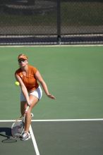 First doubles UT sophomore Vanja Corovic and UT junior Marija Milic defeated CSUS sophomore Aileen Tsan and CSUS junior Anastassia Lyssenko 8-3.  The University of Texas defeated Sacramento State on Saturday, March 22, 2008.

Filename: SRM_20080322_1114263.jpg
Aperture: f/4.0
Shutter Speed: 1/4000
Body: Canon EOS-1D Mark II
Lens: Canon EF 300mm f/2.8 L IS