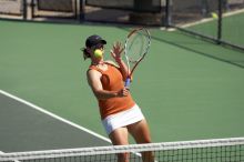 First doubles UT sophomore Vanja Corovic and UT junior Marija Milic defeated CSUS sophomore Aileen Tsan and CSUS junior Anastassia Lyssenko 8-3.  The University of Texas defeated Sacramento State on Saturday, March 22, 2008.

Filename: SRM_20080322_1123265.jpg
Aperture: f/4.0
Shutter Speed: 1/4000
Body: Canon EOS-1D Mark II
Lens: Canon EF 300mm f/2.8 L IS