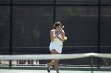 Fourth singles UT freshman Maggie Mello lost to CSUS junior Karina Jarlkaganova 6-7 (2), 4-6.  The University of Texas defeated Sacramento State on Saturday, March 22, 2008.

Filename: SRM_20080322_1244582.jpg
Aperture: f/2.8
Shutter Speed: 1/2000
Body: Canon EOS-1D Mark II
Lens: Canon EF 300mm f/2.8 L IS