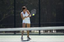 Fourth singles UT freshman Maggie Mello lost to CSUS junior Karina Jarlkaganova 6-7 (2), 4-6.  The University of Texas defeated Sacramento State on Saturday, March 22, 2008.

Filename: SRM_20080322_1245004.jpg
Aperture: f/2.8
Shutter Speed: 1/2000
Body: Canon EOS-1D Mark II
Lens: Canon EF 300mm f/2.8 L IS