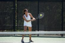 Fourth singles UT freshman Maggie Mello lost to CSUS junior Karina Jarlkaganova 6-7 (2), 4-6.  The University of Texas defeated Sacramento State on Saturday, March 22, 2008.

Filename: SRM_20080322_1246306.jpg
Aperture: f/2.8
Shutter Speed: 1/2000
Body: Canon EOS-1D Mark II
Lens: Canon EF 300mm f/2.8 L IS