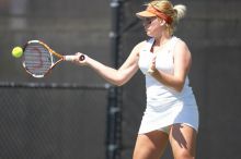 First singles UT sophomore Vanja Corovic defeated CSUS freshman Melissa Valenzuela 6-2, 6-0.  The University of Texas defeated Sacramento State on Saturday, March 22, 2008.

Filename: SRM_20080322_1308224.jpg
Aperture: f/2.8
Shutter Speed: 1/2500
Body: Canon EOS-1D Mark II
Lens: Canon EF 300mm f/2.8 L IS