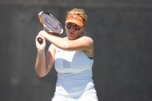 First singles UT sophomore Vanja Corovic defeated CSUS freshman Melissa Valenzuela 6-2, 6-0.  The University of Texas defeated Sacramento State on Saturday, March 22, 2008.

Filename: SRM_20080322_1308528.jpg
Aperture: f/2.8
Shutter Speed: 1/2500
Body: Canon EOS-1D Mark II
Lens: Canon EF 300mm f/2.8 L IS