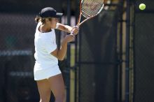 Third singles UT sophomore Stephanie Davison defeated CSUS junior Luba Schifris 7-5, 5-7, 16-14.  The University of Texas defeated Sacramento State on Saturday, March 22, 2008.

Filename: SRM_20080322_1319063.jpg
Aperture: f/2.8
Shutter Speed: 1/2500
Body: Canon EOS-1D Mark II
Lens: Canon EF 300mm f/2.8 L IS