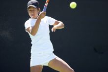 Third singles UT sophomore Stephanie Davison defeated CSUS junior Luba Schifris 7-5, 5-7, 16-14.  The University of Texas defeated Sacramento State on Saturday, March 22, 2008.

Filename: SRM_20080322_1322322.jpg
Aperture: f/2.8
Shutter Speed: 1/2000
Body: Canon EOS-1D Mark II
Lens: Canon EF 300mm f/2.8 L IS