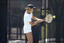 Third singles UT sophomore Stephanie Davison defeated CSUS junior Luba Schifris 7-5, 5-7, 16-14.  The University of Texas defeated Sacramento State on Saturday, March 22, 2008.

Filename: SRM_20080322_1323009.jpg
Aperture: f/2.8
Shutter Speed: 1/2000
Body: Canon EOS-1D Mark II
Lens: Canon EF 300mm f/2.8 L IS