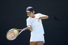 Third singles UT sophomore Stephanie Davison defeated CSUS junior Luba Schifris 7-5, 5-7, 16-14.  The University of Texas defeated Sacramento State on Saturday, March 22, 2008.

Filename: SRM_20080322_1323126.jpg
Aperture: f/2.8
Shutter Speed: 1/2000
Body: Canon EOS-1D Mark II
Lens: Canon EF 300mm f/2.8 L IS