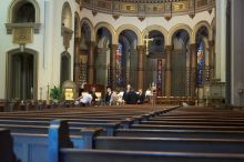 Emily Marek and James Oyan's wedding ceremony at the Cathedral of the Sacred Heart, Saturday, July 12, 2008.