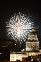 Austin Independence Day fireworks with the Capitol building, as viewed from atop the Manor Garage at The University of Texas at Austin.  The fireworks were launched from Auditorium Shores, downtown Austin, Friday, July 4, 2008.

Filename: SRM_20080704_2144180.jpg
Aperture: f/11.0
Shutter Speed: 2/1
Body: Canon EOS 20D
Lens: Canon EF 80-200mm f/2.8 L