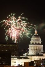 Austin Independence Day fireworks with the Capitol building, as viewed from atop the Manor Garage at The University of Texas at Austin.  The fireworks were launched from Auditorium Shores, downtown Austin, Friday, July 4, 2008.

Filename: SRM_20080704_2145026.jpg
Aperture: f/11.0
Shutter Speed: 5/1
Body: Canon EOS 20D
Lens: Canon EF 80-200mm f/2.8 L