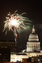 Austin Independence Day fireworks with the Capitol building, as viewed from atop the Manor Garage at The University of Texas at Austin.  The fireworks were launched from Auditorium Shores, downtown Austin, Friday, July 4, 2008.

Filename: SRM_20080704_2145328.jpg
Aperture: f/11.0
Shutter Speed: 5/1
Body: Canon EOS 20D
Lens: Canon EF 80-200mm f/2.8 L