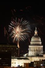 Austin Independence Day fireworks with the Capitol building, as viewed from atop the Manor Garage at The University of Texas at Austin.  The fireworks were launched from Auditorium Shores, downtown Austin, Friday, July 4, 2008.

Filename: SRM_20080704_2145469.jpg
Aperture: f/11.0
Shutter Speed: 5/1
Body: Canon EOS 20D
Lens: Canon EF 80-200mm f/2.8 L