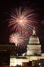 Austin Independence Day fireworks with the Capitol building, as viewed from atop the Manor Garage at The University of Texas at Austin.  The fireworks were launched from Auditorium Shores, downtown Austin, Friday, July 4, 2008.

Filename: SRM_20080704_2147467.jpg
Aperture: f/11.0
Shutter Speed: 5/1
Body: Canon EOS 20D
Lens: Canon EF 80-200mm f/2.8 L