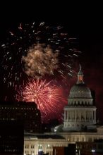 Austin Independence Day fireworks with the Capitol building, as viewed from atop the Manor Garage at The University of Texas at Austin.  The fireworks were launched from Auditorium Shores, downtown Austin, Friday, July 4, 2008.

Filename: SRM_20080704_2154522.jpg
Aperture: f/11.0
Shutter Speed: 1/1
Body: Canon EOS 20D
Lens: Canon EF 80-200mm f/2.8 L