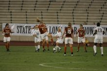 UT freshman Lucy Keith (#6, Midfielder) settles the ball as UT senior Stephanie Logterman (#10, Defender), UT freshman Kylie Doniak (#15, Midfielder), UT senior Courtney Gaines (#23, Midfielder) watch.  The University of Texas women's soccer team tied 0-0 against the Texas A&M Aggies Friday night, September 27, 2008.

Filename: SRM_20080926_1940029.jpg
Aperture: f/4.0
Shutter Speed: 1/640
Body: Canon EOS-1D Mark II
Lens: Canon EF 300mm f/2.8 L IS